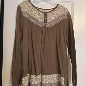 Japan Brown Floral Design Polka Dots Cottagecore Loose Top Shirt